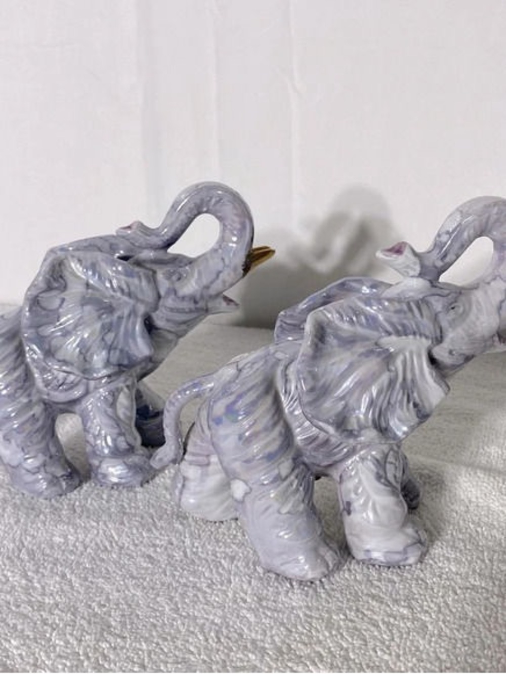 Marbled Lavender Ceramic Elephant Figurine Pair